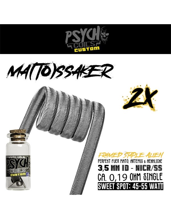 Psycho Coils - Ma(to)ssaker 2.0 - Framed Staple Alien - 4mm - NICR - 0,19Ohm Single - 45-55W -